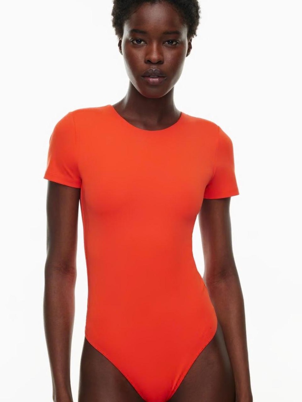 ARITZIA Contour Bright Orange Short Sleeve Bodysuit Sz S